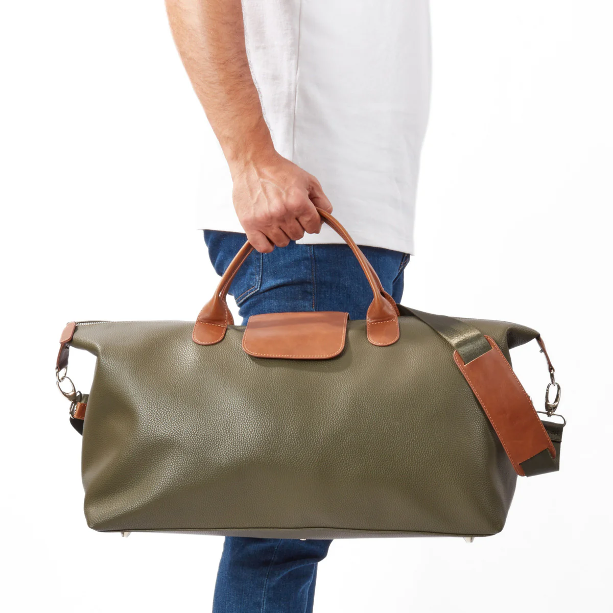 Leather Duffel Bag with Brown Accents