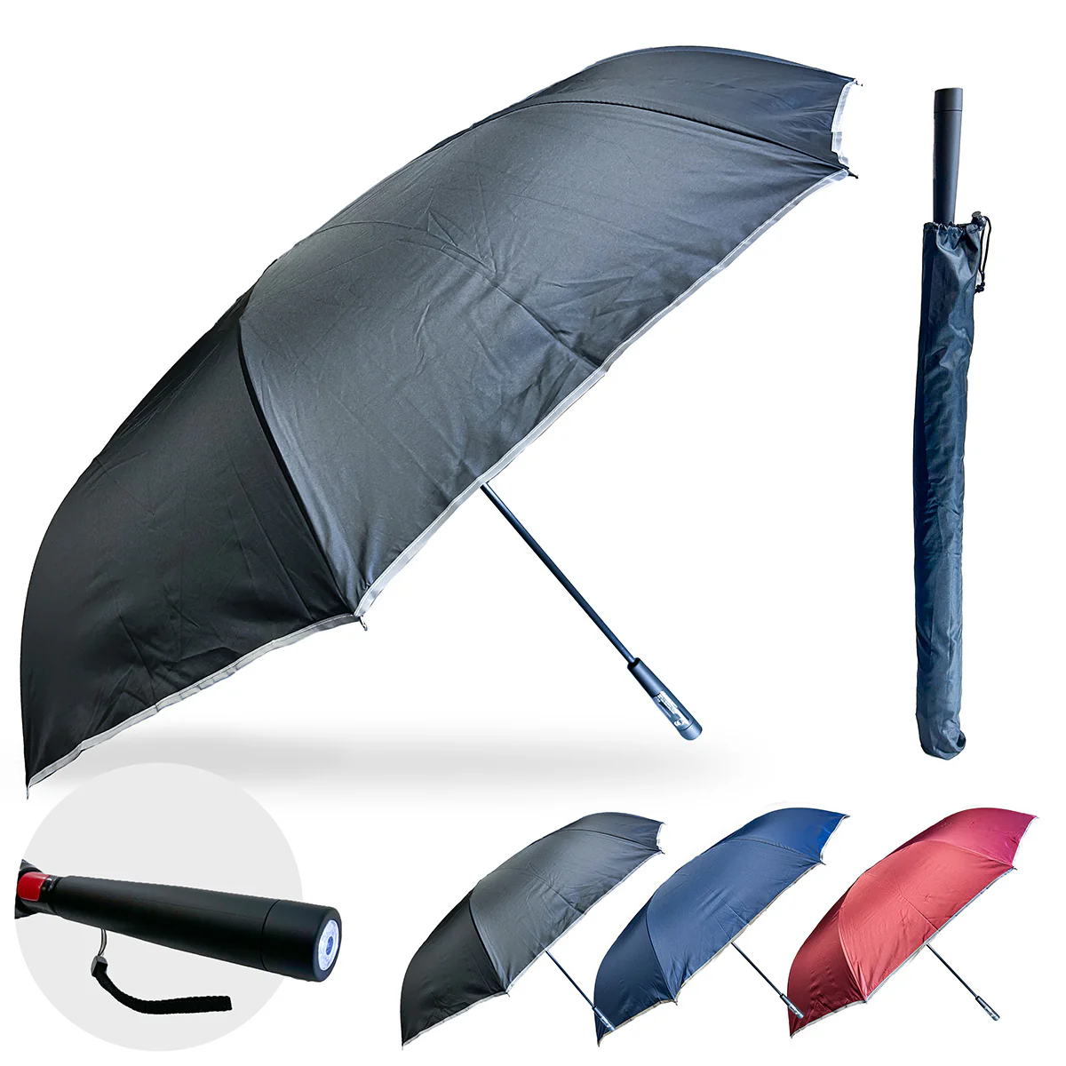 Reverse Folding Windproof Umbrella with Flashlight